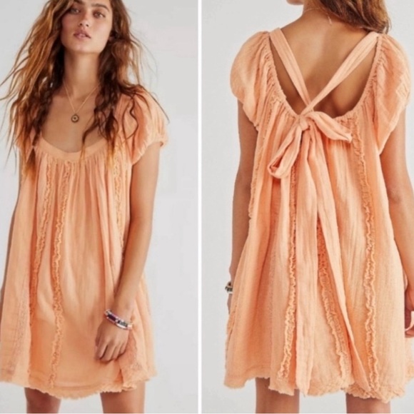 NWT FREE PEOPLE  🍑 Angele Gauzy babydoll mini dress - Picture 9 of 10